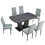 Dining Table Set for 6, 7 Piece Kitchen Table Chairs Set, 1.8" Thickness Tabletop and V-shaped Table Legs, Modern Dining Room Set with 63 inch Dinner Table and 6 Upholstered Chairs for Dining Room
