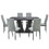 Dining Table Set for 6, 7 Piece Kitchen Table Chairs Set, 1.8" Thickness Tabletop and V-shaped Table Legs, Modern Dining Room Set with 63 inch Dinner Table and 6 Upholstered Chairs for Dining Room