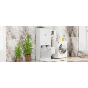 Bathroom Storage Cabinet with Two Laundry Baskets, Storage Cabinet with Doors and Drawer for Home, White