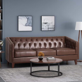 Mirod 81" PU Sofa,Tufted Back,Solid Wood legs,Living Room and Study