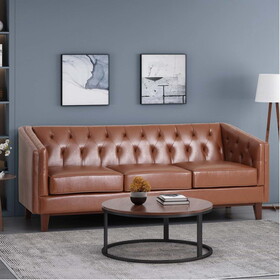 Mirod 81" PU Sofa,Tufted Back,Solid Wood legs,Living Room and Study P-N760S0000008B