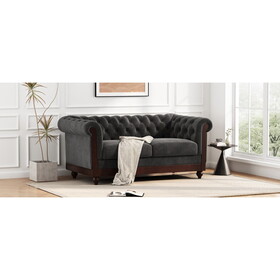 VIVALUX 59.44" Chesterfield Velvet Loveseat Sofa,2-Person Rolled Arm Dutch Plush Upholstered Sofa Couch with Tufted Button for Living Room, Bedroom, Small Places,Dark Gray P-N762P178705B