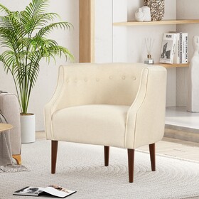 Modern Club Chair with Button-Tufted Back & Tonal Piping - Contemporary Upholstered Tub Chair with Sturdy Birch Wood Legs, Mid-Century Accent Chair for Living Room, Bedroom, or Office
