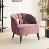 Upholstered Barrel Accent Chair with Wooden Legs N768P175907B