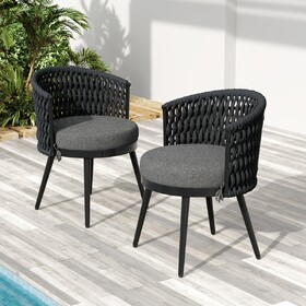 Outdoor Dining Chair-Metal & Rope with Dark Gray Cushion Patio Furniture,Weather-Resistant Patio Chairs with Cushions,MP2(set of 2)