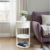 Indoor 3-Tier Metal Round Side Table with Sliding Door Cabinet, Matte White N772P301522W