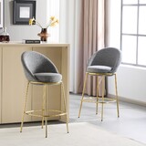 Celano Indoor Metal Upholstered Barstool, Gold-Plated Frame and Mixed Gray Upholstery, Set of 2