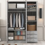 2-Doors Wooden Wardrobe Storage for Bedroom, with Shelves and 3 Drawers, Gray P-N820000011E