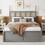 Queen Size Rattan Platform Bed with with 2 Big Drawers, T Size Trundle, Gray