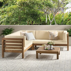 Oana Outdoor Wooden Sectional Set With Cushions, Beige N826S00004