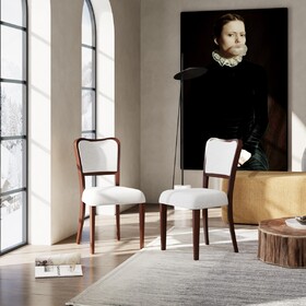 Walnut Finish Upholstered Dining Chairs Set of 2 - Traditional Elegant Fabric Side Chairs with Curved Lines, Solid Hardwood Frame