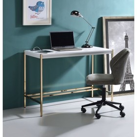 Acme Midriaks Writing Desk with USB Port in White & Gold Finish OF00020