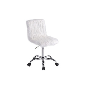 Acme Arundell Office Chair in White Faux Fur & Chrome Finish OF00120