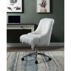 Acme Arundell II Office Chair in White Faux Fur & Chrome Finish OF00122