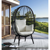 Acme Penelope Patio Lounge Chair, Light Gray Fabric & Black Finish OT01098