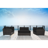 6 Piece Outdoor Rattan Sectional Seating Group with Cushions (DARK BROWN) PF0969-B