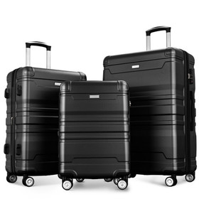 Luggage Sets New Model Expandable Abs Hardshell 3pcs Clearance Luggage Hardside Lightweight Durable Suitcase Sets Spinner Wheels Suitcase with Tsa Lock 20"24"28" (Black) PP291792Aab