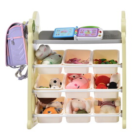 Kids Toy Storage Organizer with 9 Bins, Multi-Functional Nursery Organizer Kids Furniture Set Toy Storage Cabinet Unit with HDPE Shelf and Bins for Playroom, Bedroom, Living Room
