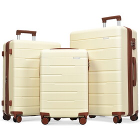 Luggage Sets 3 Piece Suitcase Set 20/24/28, Carry on Luggage Airline Approved, Hard Case with Spinner Wheels, Beige and Brown