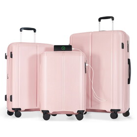 Luggage Sets 3 Piece Suitcase Set 20/24/28 with USB Port,Carry on Luggage Airline Approved,PP Lightweight Suitcase with Spinner Wheels, Pink