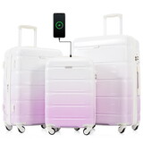 Luggage Set of 3, 20-inch with USB Port, Airline Certified Carry-on Luggage with Cup Holder, ABS+PC Hard Shell Luggage with Spinner Wheels, purple, New Products in Stock Mid May