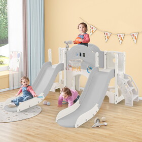 Kids Slide Playset Structure 7 in 1, Freestanding Spaceship Set with Slide, Arch Tunnel, Ring Toss and Basketball Hoop,Double Slides for Toddlers, Kids Climbers Playground PP322884AAC