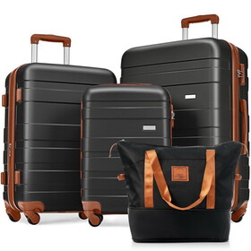 Luggage Sets 4 Piece, Expandable ABS Durable Suitcase with Travel Bag, Carry on Luggage Suitcase Set with 360&#176; Spinner Wheels, black and brown PP531909AAA