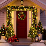 Pre-Lit Artificial Christmas 4-Piece Set, Garland, Wreath and Set of 2 Entrance Trees Px283311Aaf