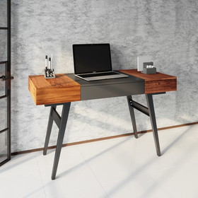 Techni Mobili Writing Desk - Dual Side & Pull-Out Front Drawer - Coated Grey Steel Frame - Mahogany RTA-1854-MAH