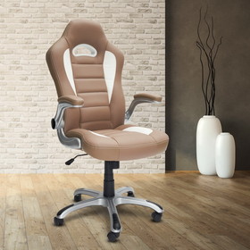 Techni Mobili High Back Executive Sport Race Office Chair with Flip-Up Arms, Camel RTA-3527-CM