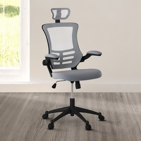 Techni Mobili Modern High-Back Mesh Executive Office Chair with Headrest and Flip-Up Arms, Silver Grey RTA-80X5-SG