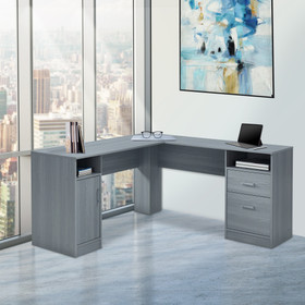 Techni Mobili Functional L-Shape Desk with Storage, Grey RTA-8412L-GRY