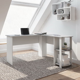 Techni Mobili Modern L-Shaped Desk with Side Shelves, Grey RTA-8413L-GRY