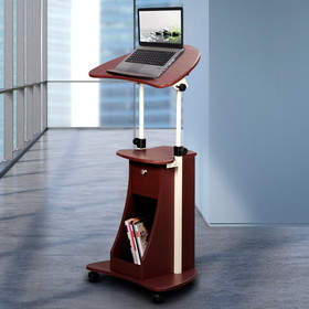 Techni Mobili Sit-to-Stand Rolling Adjustable Laptop Cart with Storage, Chocolate RTA-B005-CH36