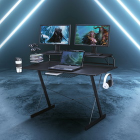 Techni Sport TS-200 Carbon Computer Gaming Desk with Shelving, Black RTA-TS200-BK