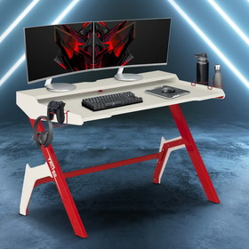 Techni Sport Ergonomic Computer Gaming Desk Workstation with Cupholder & Headphone Hook, Red RTA-TS206D-RED