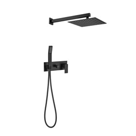 Brass Matte Black Shower Faucet Set Shower System 10 inch Rainfall Shower Head with Handheld Sprayer Bathroom Luxury Rain Mixer Combo Set, Rough-in Valve Included S-B503-10Mb