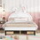 Full Size Upholstered Leather Platform Bed with Rabbit Ornament and 4 Drawers, White SF000009AAK