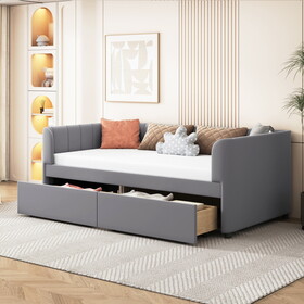 Twin Size Upholstered Daybed with Ergonomic Design Backrest and 2 Drawers, Gray SF000071AAA