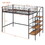 Twin Size Metal Loft Bed with Upper Grid Storage Shelf and Lateral Storage Ladder, Black SF000081AAB