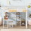 Full Size Loft Bed with Desk and Stool, Metal Loft Bed with Open-Style Wardrobe, Shelves and Cabinet, White SF000086AAK