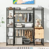 Open-Style Wardrobe with Hanging Rails, Shelves and Drawers, Black P-SF000087AAB
