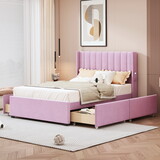 Full Size Upholstered Bed with 4 Drawers, Pink SF000104AAH