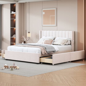 Queen Size Upholstered Bed with 4 Drawers, Beige SF000105AAA