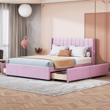 Queen Size Upholstered Bed with 4 Drawers, Pink SF000105AAH
