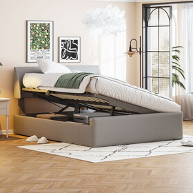 Full Size Sleigh Bed with Side-Tilt Hydraulic Storage System, Linen Upholstery, Gray SF000109AAE