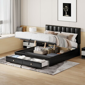 Queen Size Upholstered Bed with Hydraulic Storage System and Drawer, Black SF000117AAB