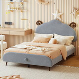 Full Size Upholstered Platform Bed with Sheep-Shaped Headboard, Gray