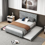 Queen Size Upholstered Platform Bed with Twill Headboard, Pullout Bed and Two Drawers, Flannel,Gray SF000152AAE