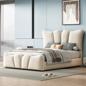 Twin Size Upholstered Platform Bed Velvet Upholstered Bed, Beige SF000160AAA